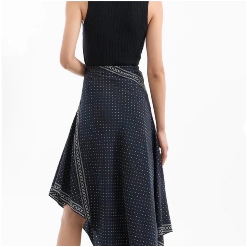 Veronica Beard Navy Polka Dot Asymmetric Handkerchief Skirt - Picture 3 of 9